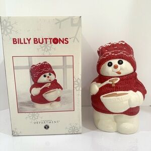 Vintage 2002 Department 56 Billy Buttons Christmas Snowman Cookie Jar with Box